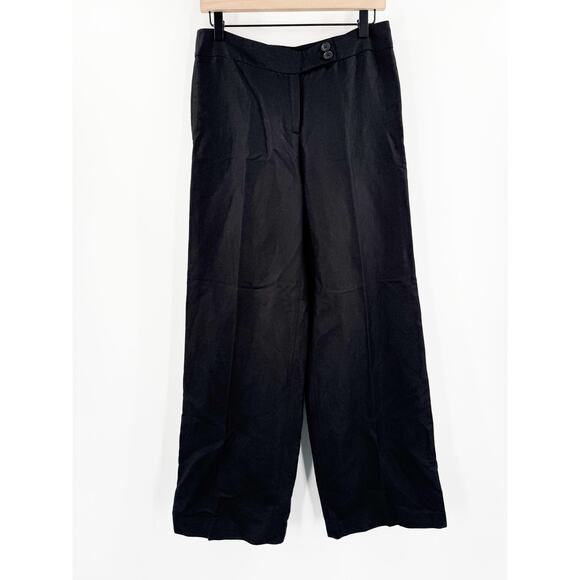 LOFT ANN TAYLOR Pants SZ 2 Linen Blend Black Wide Ann Leg Business Office Work - Picture 1 of 13